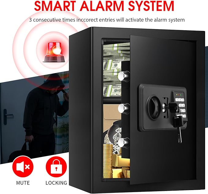 3.3 Cubic Large Fireproof Safes for Home Use, Digital Home Security Safe Box Fireproof Waterproof with Electronic Keypad and Spare Keys, Anti-theft Fire Document Safe for Money Medicine Valuables