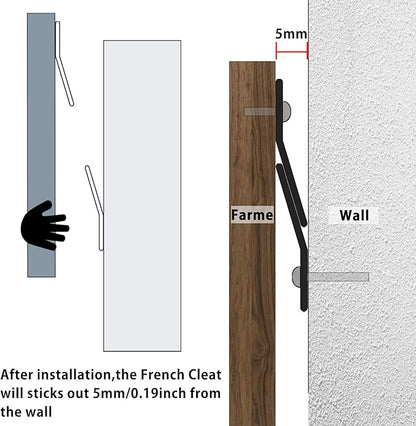 16"-4 Pairs French Cleat Hanger,Z-Hanger Picture Hanging Kit,Wall Mounting Brackets Cleat Picture Hanger Kit Z Bar Clips for Hanger Supports 60 lbs,Z Bar Hanger for Pictures,Mirrors,and Art