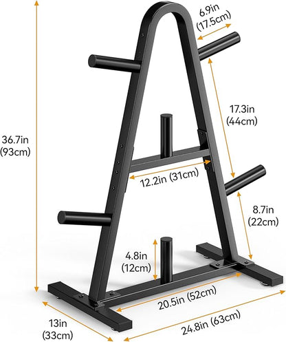 Olympic Weight Plate Rack 400LBs, Heavy Duty Weight Tree Rack for 2-Inch Plates, Barbell & Bumper Plate Storage, Free Weight Rack & Gym Plate Holder for Home Gym