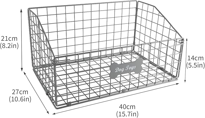 Dog Toy Basket Medium,Pet Storage Toys Box Metal Organizer Bin Dogs Wire Rack Container for Food Baskets Living Room Bins Plastic Supplies Boxes Puppy Cat Chest Organizers Treat Cabinet Gray Crate