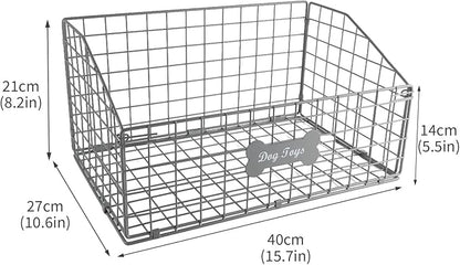 Dog Toy Basket Medium,Pet Storage Toys Box Metal Organizer Bin Dogs Wire Rack Container for Food Baskets Living Room Bins Plastic Supplies Boxes Puppy Cat Chest Organizers Treat Cabinet Gray Crate