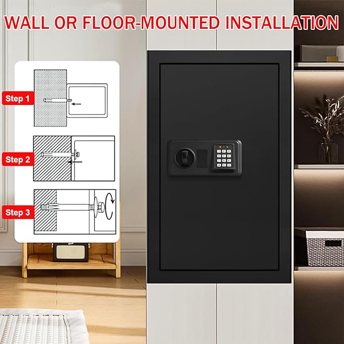 6.0 Cub Large Home Safes Water and Fireproof, Anti-Theft Fireproof Safe Box with Digital Keypad, Spare Keys and Alarm System, Document Safe for Home Money Medicine Valuables