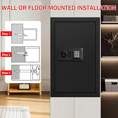 6.0 Cub Large Home Safes Water and Fireproof, Anti-Theft Fireproof Safe Box with Digital Keypad, Spare Keys and Alarm System, Document Safe for Home Money Medicine Valuables