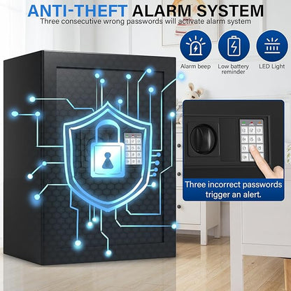 2.7 Cuft Safe Box, Home Safe with Fireproof Waterproof Bag, Anti-Theft Digital Security Lock Box with Smart Alert System, Removable Shelf, Mute Function, Personal Document Safes for Money Jewelry
