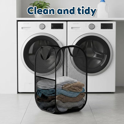 SHENLIU 6 Pcs Popup Mesh Laundry Baskets, Collapsible Portable Clothes Washing Laundry Hampers with Carry Handles, Clothes Hamper for Home, Travel, College Dorm, 14.6 x 22.8 Inch (Gray, Black, White)