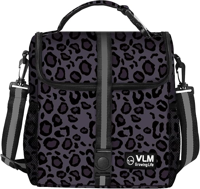 VLM Lunch Bags for Women,Leakproof Insulated Floral Lunch Box with Adjustable Shoulder Strap Reusable Zipper Cooler Tote Bag for Work,Picnic,Camping Leopard-Purple