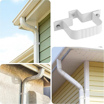 6-Pack Downspout Straps 2x3 & Wall Brackets, White Downspout Fasteners Set with Hardware for Secure Installation