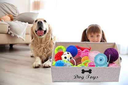 Geyecete Foldable Fabric Trapezoid Organizer Boxes - Collapsible Dog Toy Basket (Light Brown-DOG)