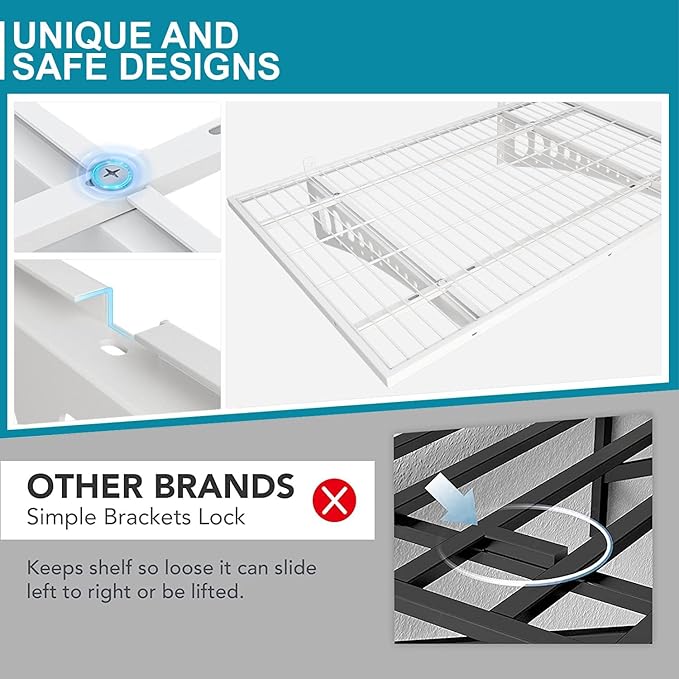 4-Pack 2×3ft(24×36 inch) Garage Wall Shelving, 1000 lbs Load Capacity, Garage Wall Mounted Shelves, Heavy Duty Shelf with Hooks, White