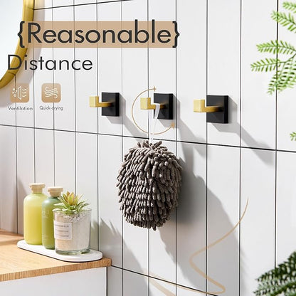 KOKOSIRI Robe Hooks for Wall Bathroom Towel Hooks Coat Hook Kitchen Garage Heavy Duty Wall Mounted Stainless Steel Brushed Gold and Matte Black, 3 Pack B1010GDK-P3