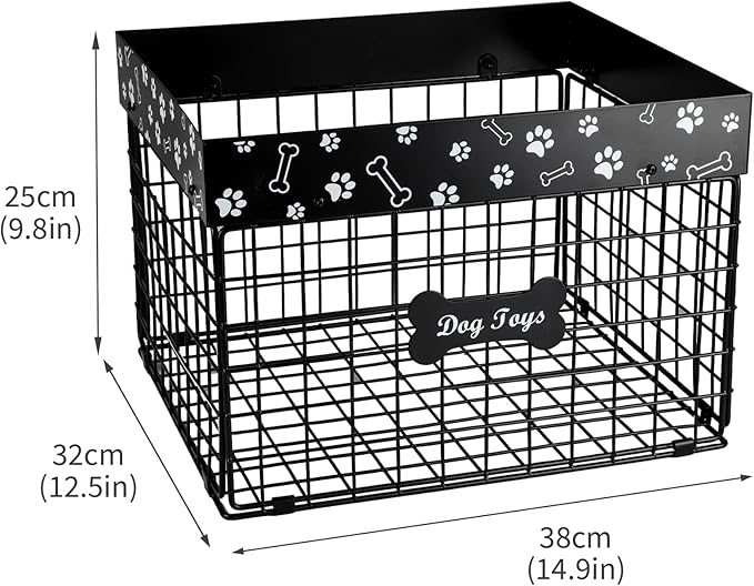 Large Dog Toy Basket Metal,Dog Toy Box,Dog Toy Bin for Living Room Area,Dog Toy Storage Basket,Dog Baskets for Toys,Puppy Toy Holder,Dogs Toy Container Organizer,Medium Pet Toy Food Storage