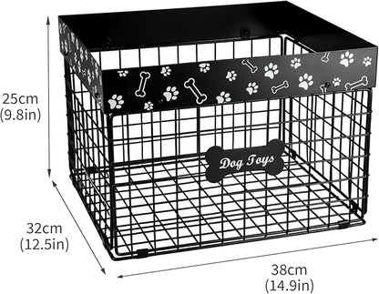 Large Dog Toy Basket Metal,Dog Toy Box,Dog Toy Bin for Living Room Area,Dog Toy Storage Basket,Dog Baskets for Toys,Puppy Toy Holder,Dogs Toy Container Organizer,Medium Pet Toy Food Storage