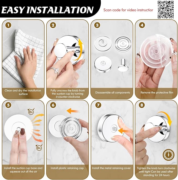 Suction Cup Hooks for Shower,Removable Shower Towel Suction Hooks for Bathroom Wall,Kitchen,Glass,Mirror,Tile to Hang Robes,Loofah-Chrome(2-Pack)