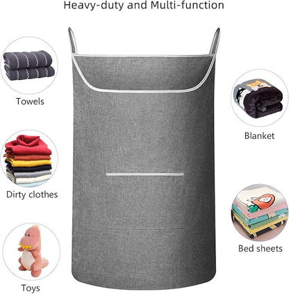 X-Large Hanging Laundry Hamper Bag, Door Hanging Hamper with Front Pocket Dirty Clothes Hanging Laundry Bag Large Size 35X22 inch Door Laundry Basket (Grey)