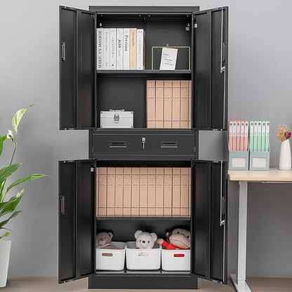 CJF Metal Storage Cabinet, 71" H Locking Storage Cabinet with Drawer and Adjustable Shelves, Steel Cabinets for Garage, Home Office, Kitchen (Black)
