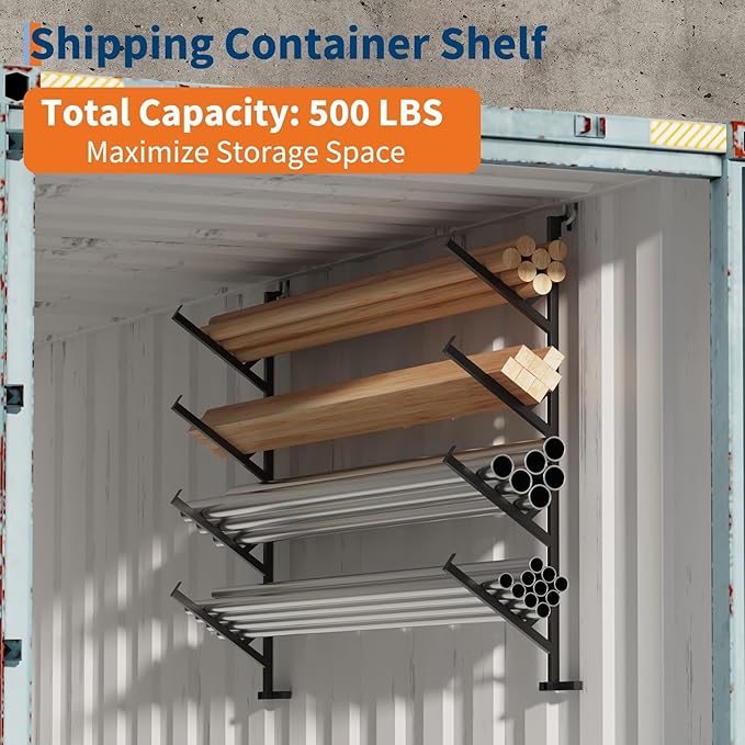 4 Pack Heavy Duty Shipping Container Shelving for Vertical Storage, 4 TierPipe Rack for Containers for Storage, No-Drill Shipping Container Brackets and Shipping Container Accessories Set