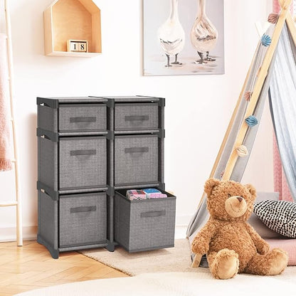 6 Cube Storage Organizer - Gray Cube Organizer Shelf, DIY Storage Cubes Organizer Shelves with Fabric Storage Cubes, Sturdy Cubbies Storage Shelves, Cube Storage Shelf for Bedroom, Playroom and More