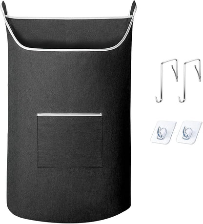 Black Hanging Laundry Hamper Bag, XL Door Hanging Hamper with Large Openging Laundry Hamper Storage Bag Large Size 36X22 Inch (Black)