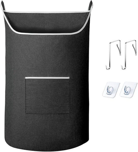 Black Hanging Laundry Hamper Bag, XL Door Hanging Hamper with Large Openging Laundry Hamper Storage Bag Large Size 36X22 Inch (Black)