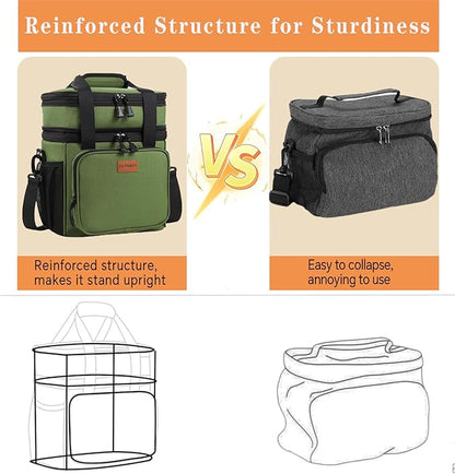 Expandable XLarge Lunch Box, Insulated Heavy Duty Lunch Bag Waterproof Leakproof Durable Cooler Bag for Men Women Adults Work Construction Camping Trip, 22L, Army Green