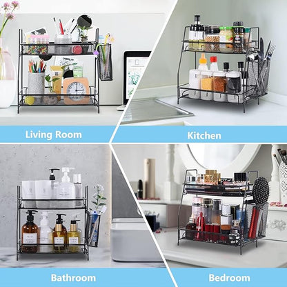 LEMIKKLE Countertop Organizer for Bathroom, Bedroom & Kitchen Counter Shelf with Small Basket