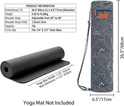 Canvas Yoga Mat Bag with Adjustable Strap & Pockets, Full-Zip Travel Gym Tote for Women & Men, Fits 1/4" & 1/3" Thick Mats, Lightweight Carrier for Yoga, Studio, Workout, Outdoor Use