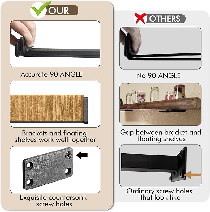 6 Pack Heavy Duty Shelf Brackets 14 inch, Floating Shelf Brackets(1/5”-Thick)