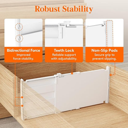Lifewit 8" Tall 6 Pack Drawer Dividers, 35-56.5cm/13.8-22.2" Expandable Drawer Divider for Clothes, Adjustable Dresser Drawer Organizers, Drawers Separators for Dresser/Bathroom/Closet/Kitchen White