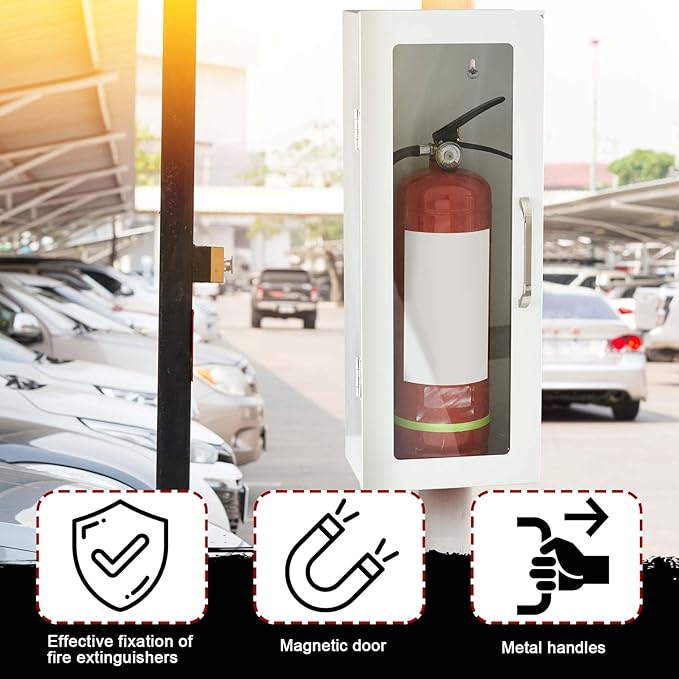 Zonon 1 Pcs 10lb Fire Extinguisher Cabinet Wall & Surface Mount 24-3/4 H x 10-1/4 W x 6-3/4 D 22 Gauge Steel Fire Extinguisher Box Case Extinguishers Holder with Handle for Indoor Outdoor (White)