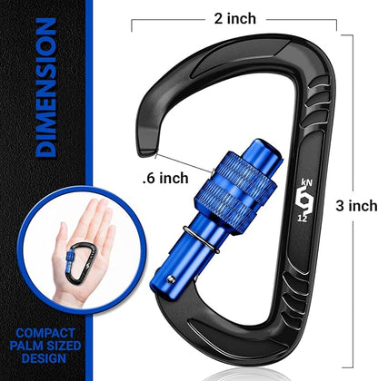 12kN (2697 lbs) Heavy Duty Carabiner Clips, for Securing Pets, Outdoor, Camping, Hiking, Hammock, Dog Leash Harness, Keychains