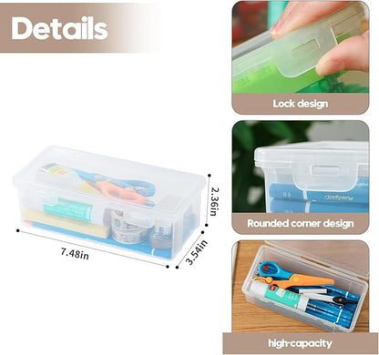 8-Pack Clear Pencil Cases and Pencil Boxes, Stackable Plastic Pencil Box with Snap Lid, Large Capacity for Markers and Art Supplies for School, Office and Desk Organization – Rectangular Large