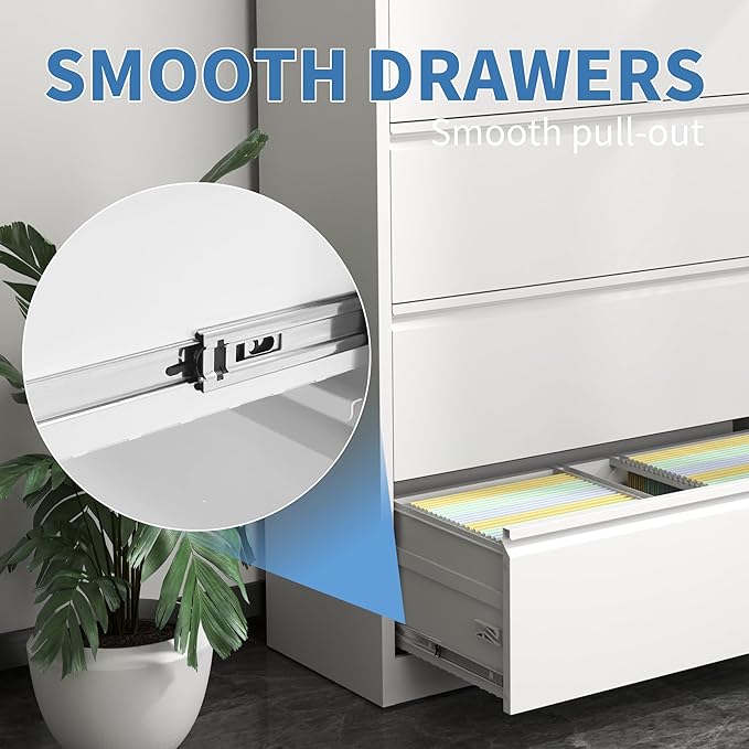 5 Drawer Metal Office Storage Filing Cabinet with Lock, White Lateral File Cabinet for Home Office, Horizontal Locking for Legal/Letter/A4, Assembly Required