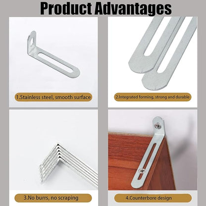 2"x1"x0.5"Adjustable Right Angle Brackets Metal L Bracket Heavy Duty 90 Degree Corner Fastener L-Shape Corner Brace Support Silver Shelf Bracket , 10Pcs