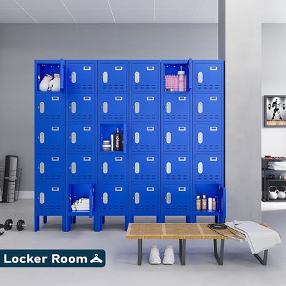 Metal Storage Locker with Lock & Card Slot Locker - Secure Lockable Door - Steel Locker for School, Office, Gym, Home - 66.15" H x 11.8" W x 11.8" D（5 Door, Blue）