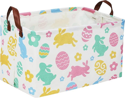 Rectangular Easter Baskets, Easket Basket for Kids.Bunny Easter Basket with Handles.Boys and Girls,Easter Bunny Eggs Decor,Toys,Books,Easter Gifts (Easter Rabbit)
