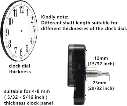 TIKROUND Quartz DIY Wall Clock Movement Mechanisms Battery Powered DIY Repair Parts Replacement with 4 Sets Hands,3/10 Inch Maximum Dial Thickness,29/32 Inch Total Shaft Length.