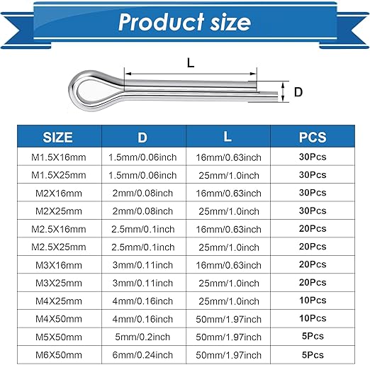 230Pcs Cotter Pin Assortment Kit - 304 Stainless Steel 12 Sizes Cotter Pin Set for Hitch Pin Lock Systems