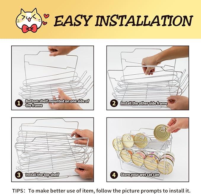 Cat Food Organizer - Wet Cat Food Rack for 3oz or 5.5oz Cans (24 Cans Capacity)