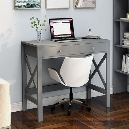 ChooChoo Computer Desk Study for Home Office, Modern Simple 40 Inches Desk with Drawers, Makeup Vanity Console Table, Grey