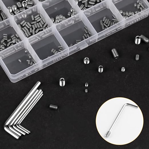 360 Pcs Allen Head Screws - Hex Socket Head, Grub Screw Set - M2.5/M3/M4/M5/M6/M8 Metric Stainless Steel Internal Hex Drive Cup-Point Screws Assortment Kit for Door Handles, Light Fixture