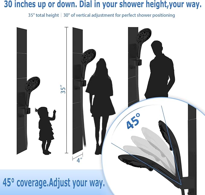 Modular Magnetic Handheld Shower Head Holder, 5-Section Customizable Sliding Rail with Tool-Free Adhesive Installation, Adjustable Height and Angle for Shower Chairs, Kids, Pets, Elderly, RV, Bathtub