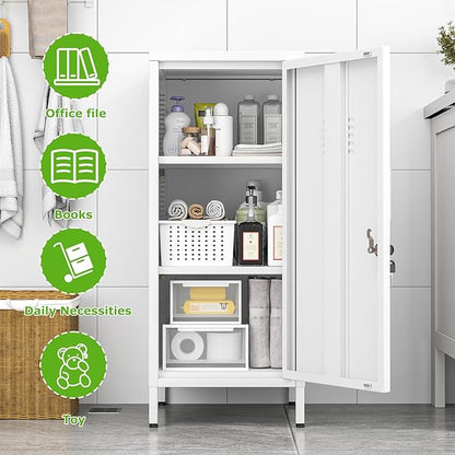 35" Metal Storage Locker, Lockable Employees Metal Locker with Door and Adjustable Shelves, Steel Locker for Home, School, Office, Gym (White)