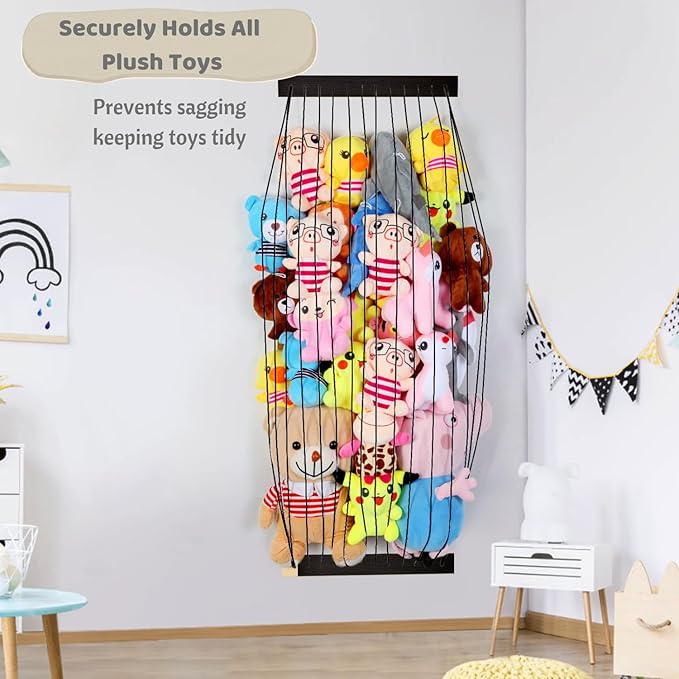 Stuffed Animal Storage Wooden Soft Toy Storage for Kids Room，Wall Mount Door Hanging Stuffed Animal Toy Organizer Shelf for Nursery Play Room Black -Patent
