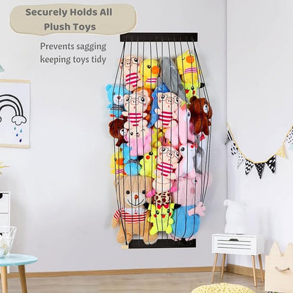 Stuffed Animal Storage Wooden Soft Toy Storage for Kids Room，Wall Mount Door Hanging Stuffed Animal Toy Organizer Shelf for Nursery Play Room Black -Patent