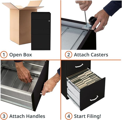 Lorell LYS SOHO Box/File/File 3-Drawer Mobile File Cabinet, Black