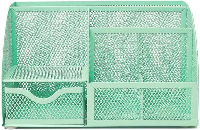 Annova Mesh Desk Organizer Office with 7 Compartments + Drawer/Desk Tidy Candy/Pen Holder/Multifunctional Organizer (Green23)