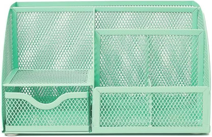 Annova Mesh Desk Organizer Office with 7 Compartments + Drawer/Desk Tidy Candy/Pen Holder/Multifunctional Organizer (Green23)