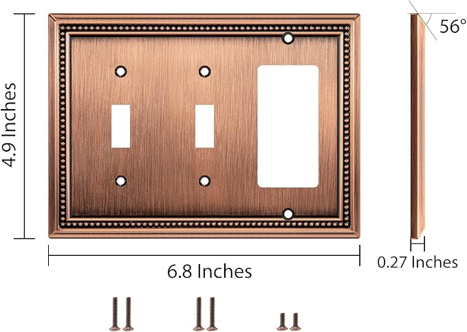 Henne Bery Sunken Pearls Heavy Duty Decorative Wall Plate Switch Plate Outlet Cover (Double Toggle/Single Decorator, Antique Copper)