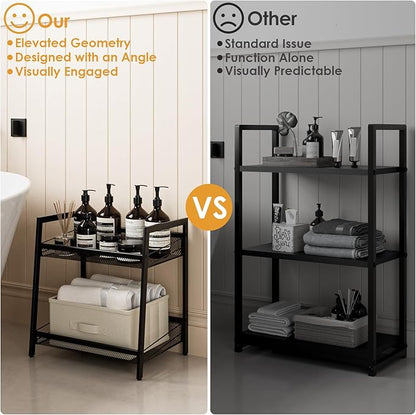 Masupu 2 Tier Bathroom Shelf, Bathroom Organizer and Storage for Small Space, Free-Standing Metal Rack Shelves Waterproof for Kitchen, Bathroom, Laundry, Toilet, Black