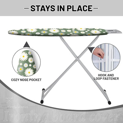 Extra Thick Ironing Board Cover and Pad, 15x54 Ironing Board Cover, Resist Scorching and Staining,Elastic Edges,Sage Green White Daisy Spring Flowers